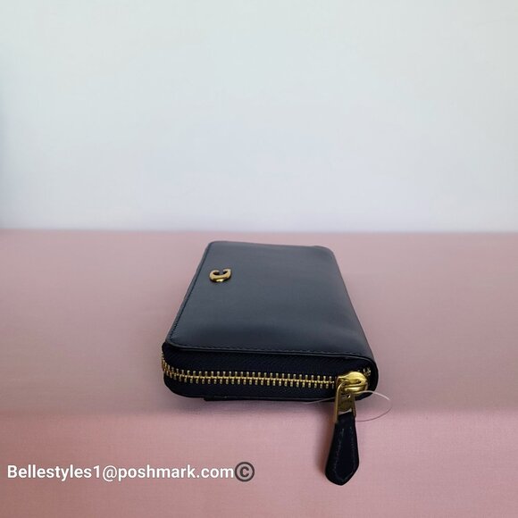 COACH Slim Accordion Smooth Leather Wallet with Back Slip Pocket- Dark Navy⭐ - Picture 9 of 16